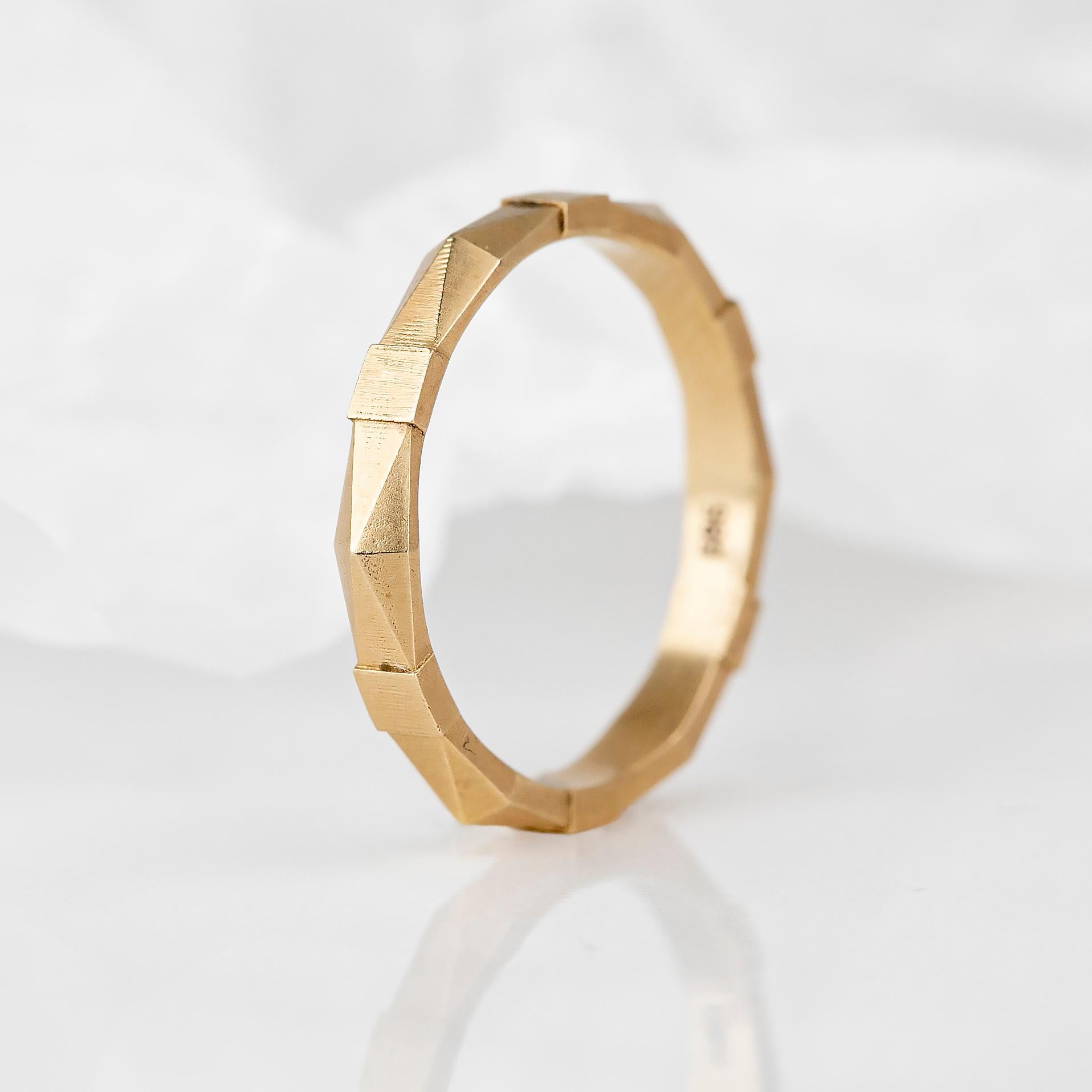 For Sale:  Vintage Style 14K Gold Geometrical Wedding Band for Men and Women 9