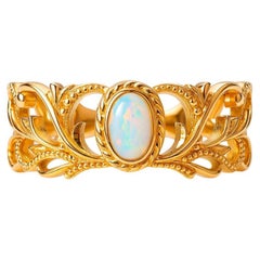 Vintage style 14k gold ring with oval opal cabochon