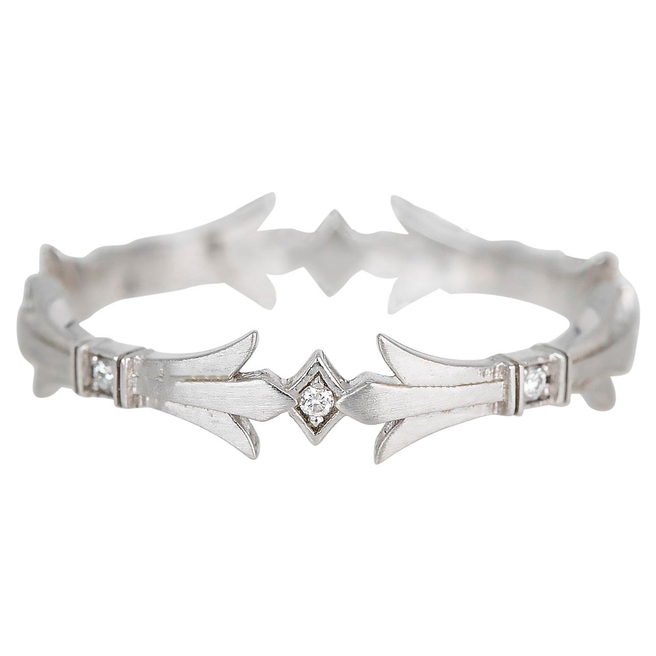 Vintage Style 14K Weißgold 0,08 Ct Blatt Form Hochzeit Band ()