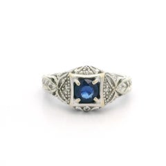 Vintage Style 14k White Gold 0.68ctw Sapphire & Diamond Wheat Milgrain Work Ring