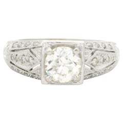 Vintage Style 14k White Gold 1.05ctw Old Cut Diamond Engraved Engagement Ring