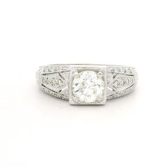 Vintage Style 14k White Gold 1.15ctw Round Cut Diamond Engraved Engagement Ring