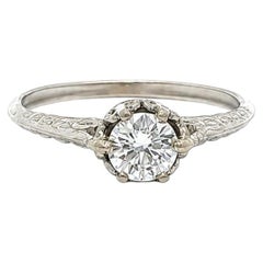 Vintage Style 14k White Gold GIA 0.45ct D VS2 6 Prong Set Diamond Solitaire Ring