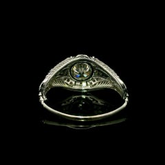 Vintage Style 14k White Gold GIA 1.09ctw Diamond Milgrain Wheat Work Ring