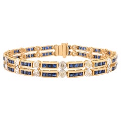 Bracelet à maillons en or jaune 14K de style vintage, 6,25 ct de saphir bleu et de diamant