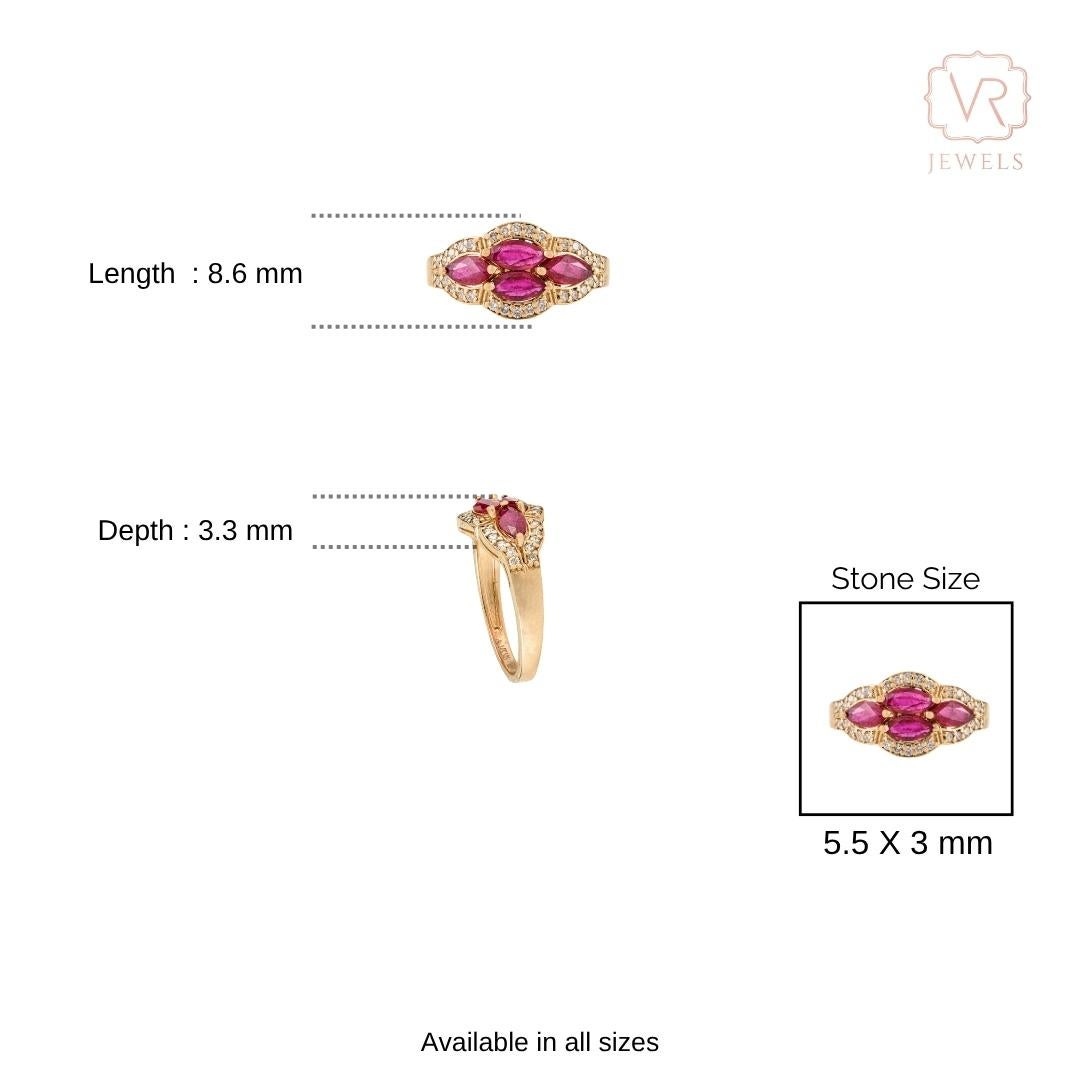 Im Angebot: Vintage Style 14K Gelbgold Marquise Rubin & Diamant Cluster Ring Geschenk für Sie () 13