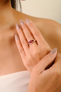 Vintage Style 14K Yellow Gold Marquise Ruby & Diamond Cluster Ring Gift for Her