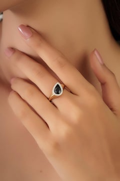 Vintage Style 1.5ct Pear Cut Blue Sapphire Diamond Cocktail Ring 14K Yellow Gold