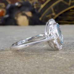 Vintage style 1.69ct Aquamarine and Diamond Cluster Ring in 18ct White Gold