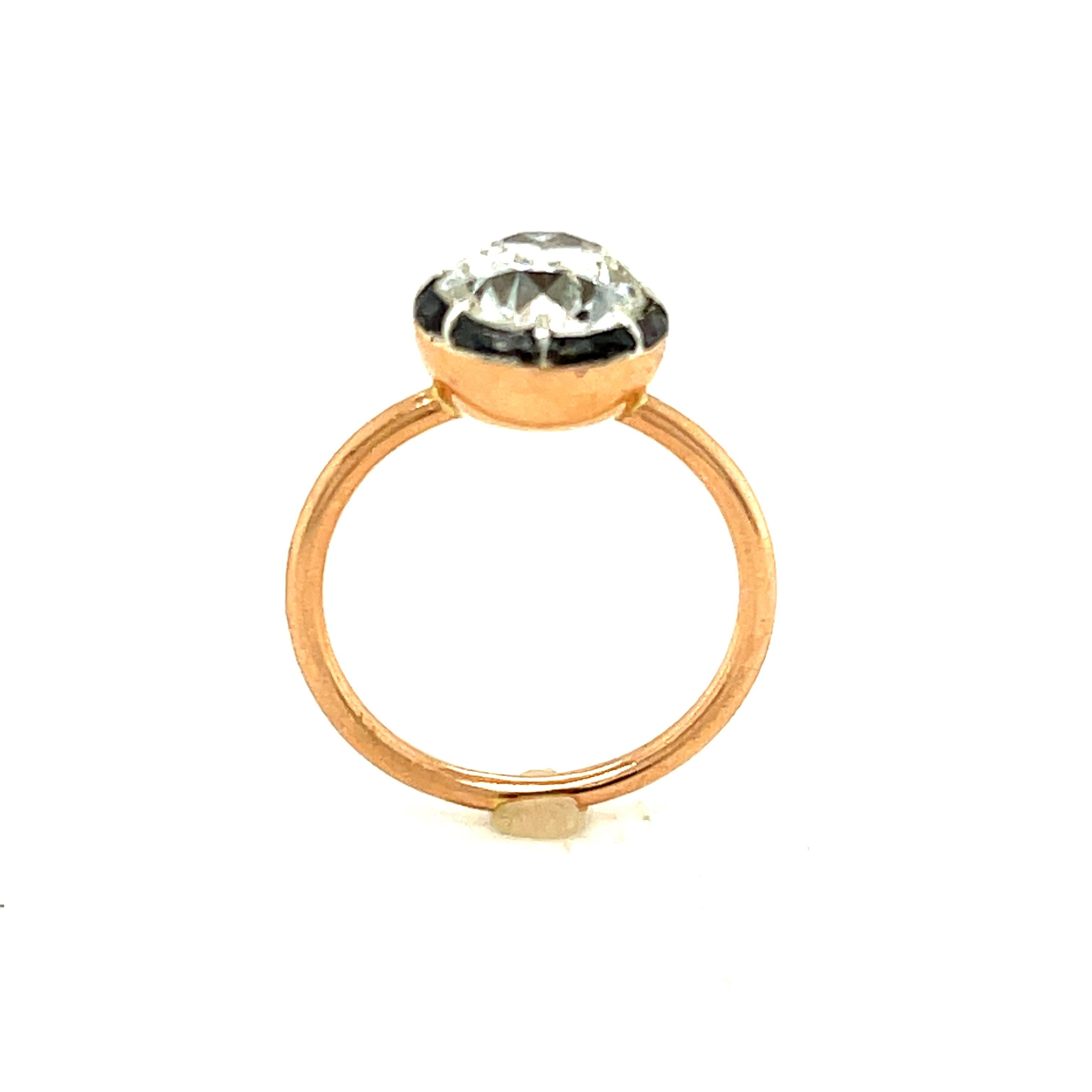 Vintage Style 18 Karat Rose Gold 1.68 Carat Old European Cut Diamond Ring In Good Condition For Sale In New York, NY