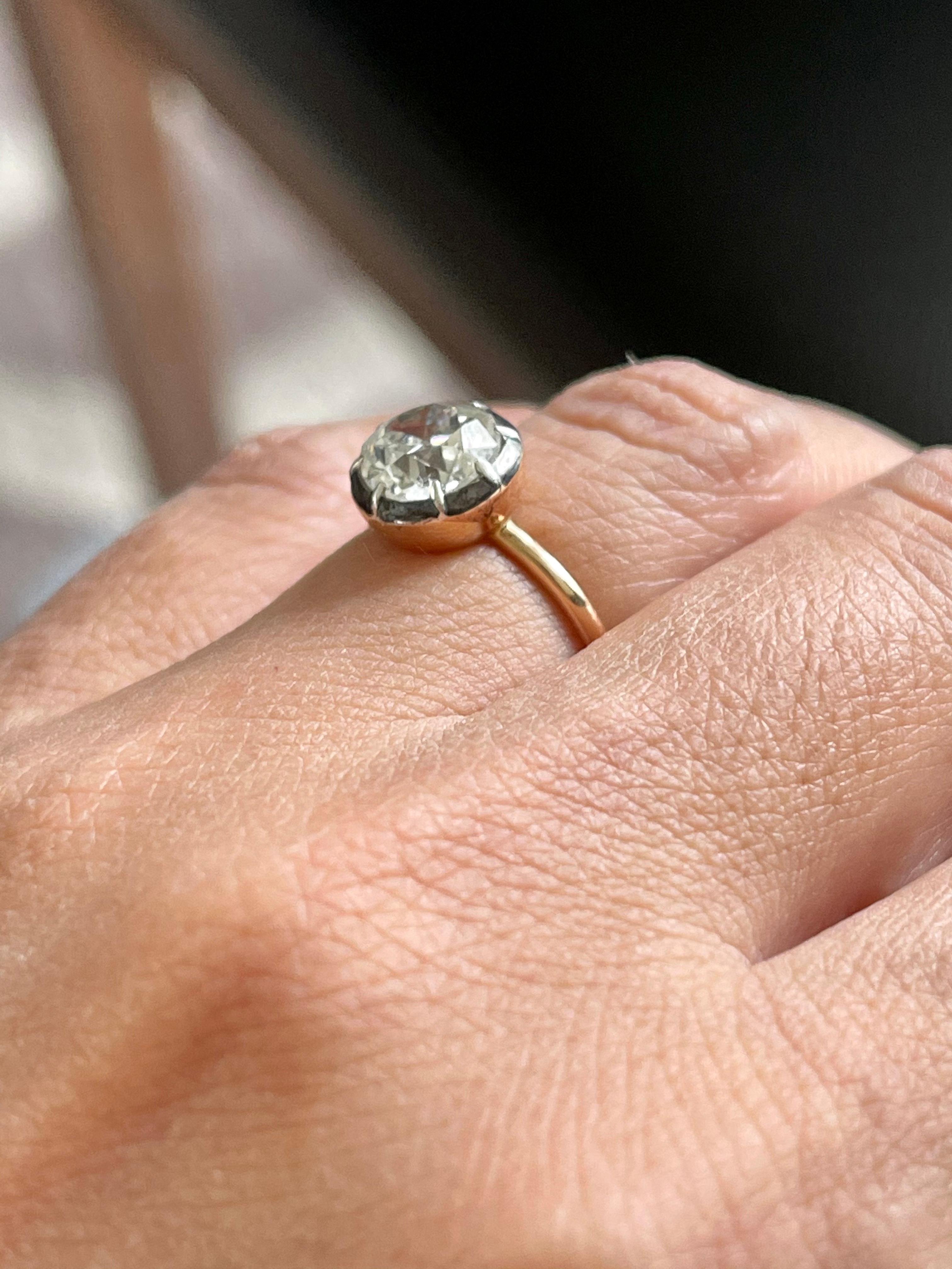 Bague de style vintage en or rose 18 carats avec diamant taille vieille Europe de 1,68 carat Bon état - En vente à New York, NY