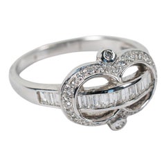 Vintage Style 18k White Gold Round & Baguette Diamond Art Deco Cocktail Ring