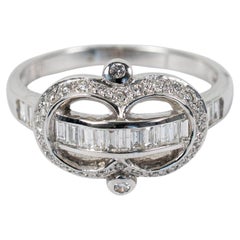 Vintage Style 18k White Gold Round & Baguette Diamond Art Deco Cocktail Ring