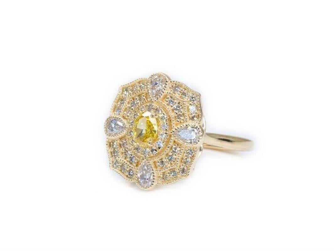 Vintage Style 18K Yellow Gold Ring with 0.34 Ct Natural Diamonds, GIA Cert 2