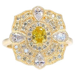 Vintage Style 18K Yellow Gold Ring with 0.34 Ct Natural Diamonds, GIA Cert