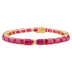 Vintage-Style 18K Yellow Gold Ruby and Diamond Tennis Bracelet Graduation Gift