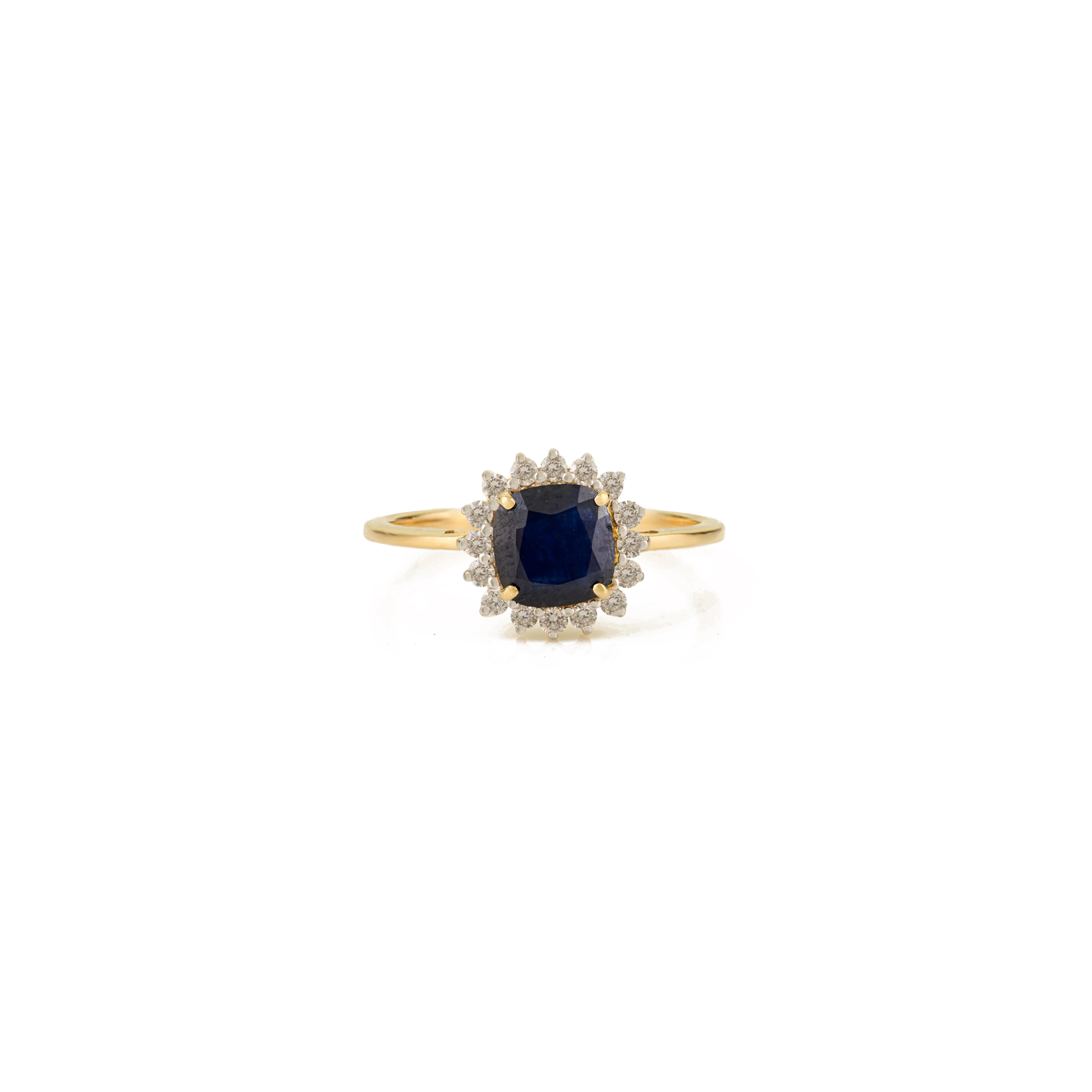 Im Angebot: Vintage Style 1Ct Natural Blue Sapphire & Diamond Halo Cluster Ring in 18K Gold () 3