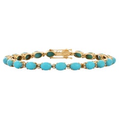 Vintage Style 22.5Ct Natural Turquoise 
Diamond Tennis Bracelet 18K Yellow Gold