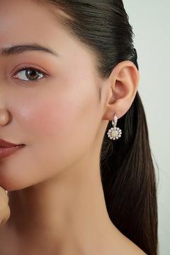 Vintage Style 2.29 Ct Fancy Yellow Diamond Floral Cluster Drop Earrings 18K Gold