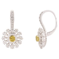 Vintage Style 2.29 Ct Fancy Yellow Diamond Floral Cluster Drop Earrings 18K Gold
