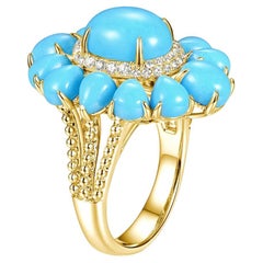 Vintage Style 2.32Ct Sleeping Beauty Turquoise Ring in 14 Karat Yellow Gold