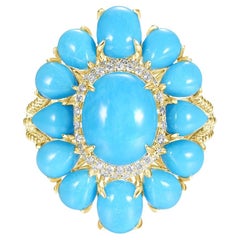Anello con turchese della Bella Addormentata in stile vintage da 2,32 carati in oro giallo 14 carati