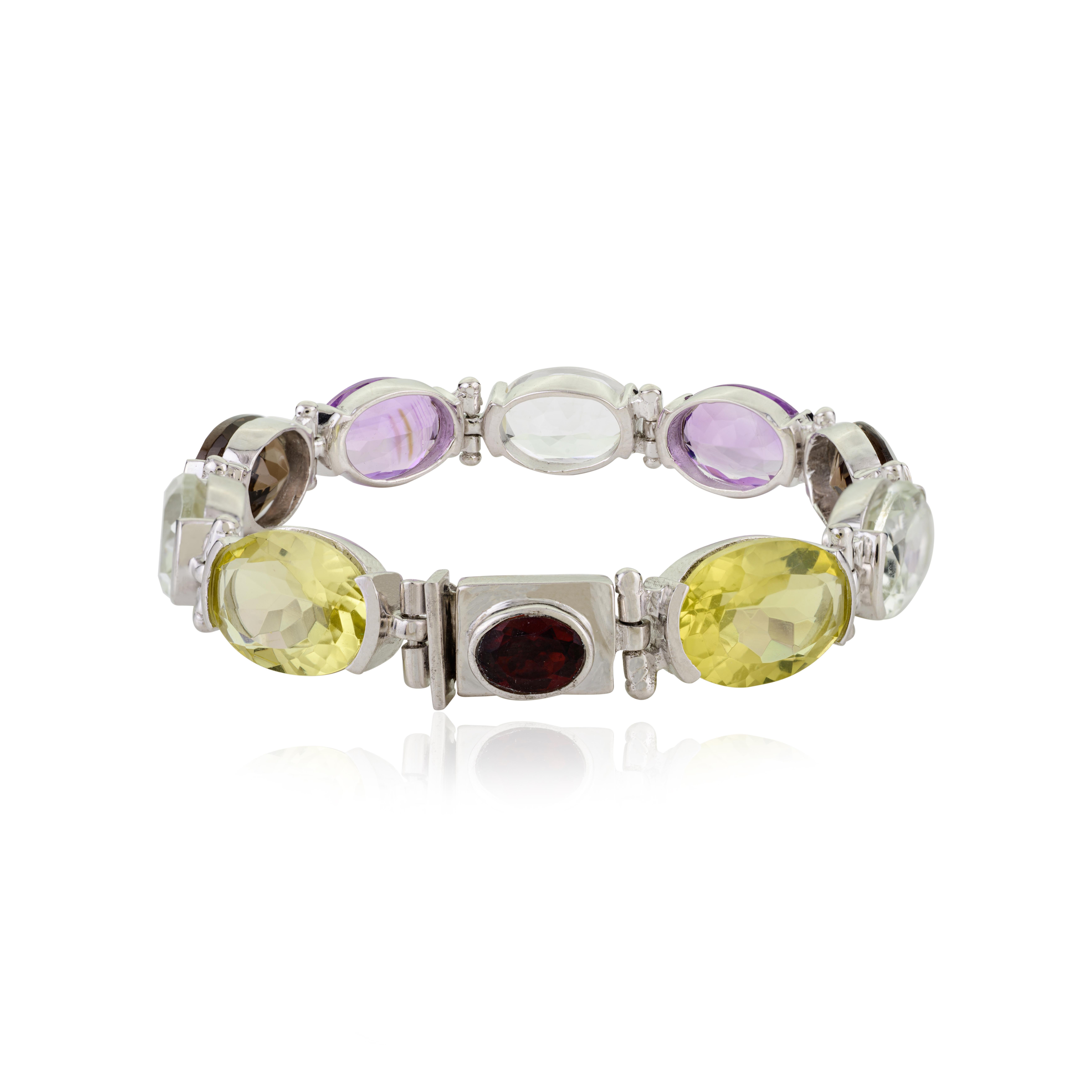 Modernista Bracciale multipietra con taglio ovale in argento 925 in stile vintage 27.5CT Regalo per lei in vendita
