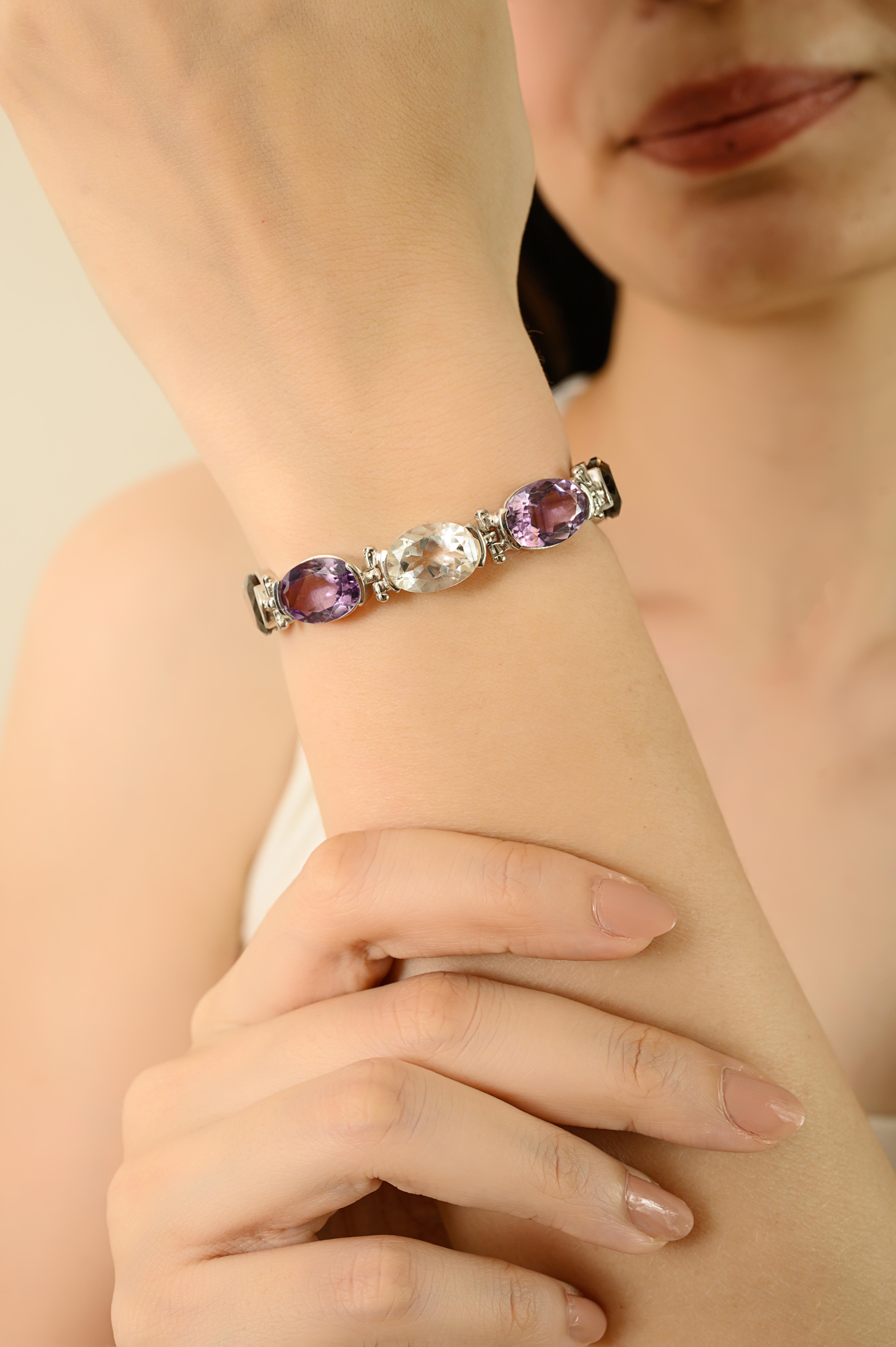 Donna Bracciale multipietra con taglio ovale in argento 925 in stile vintage 27.5CT Regalo per lei in vendita