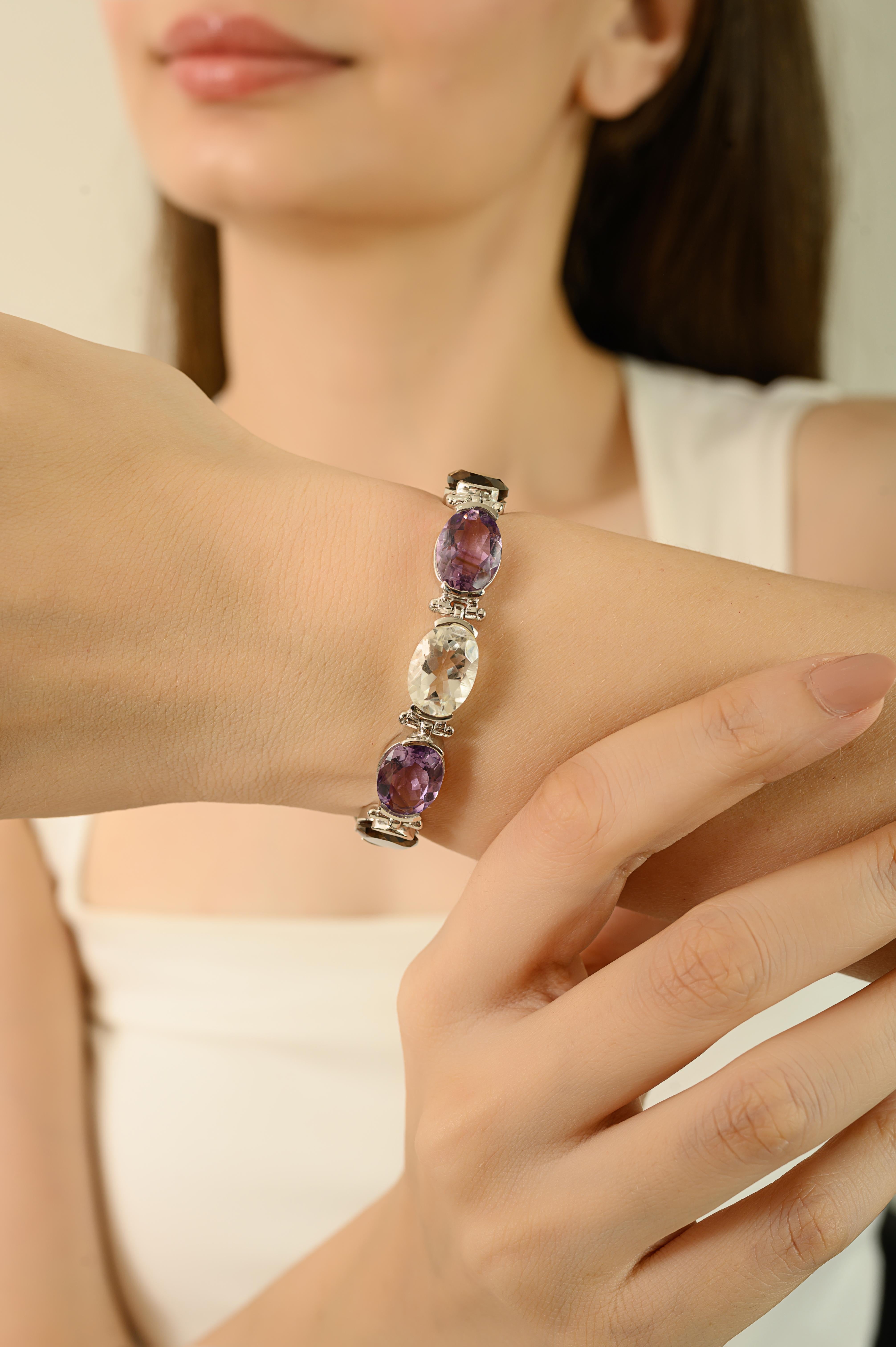Taglio ovale Bracciale multipietra con taglio ovale in argento 925 in stile vintage 27.5CT Regalo per lei in vendita