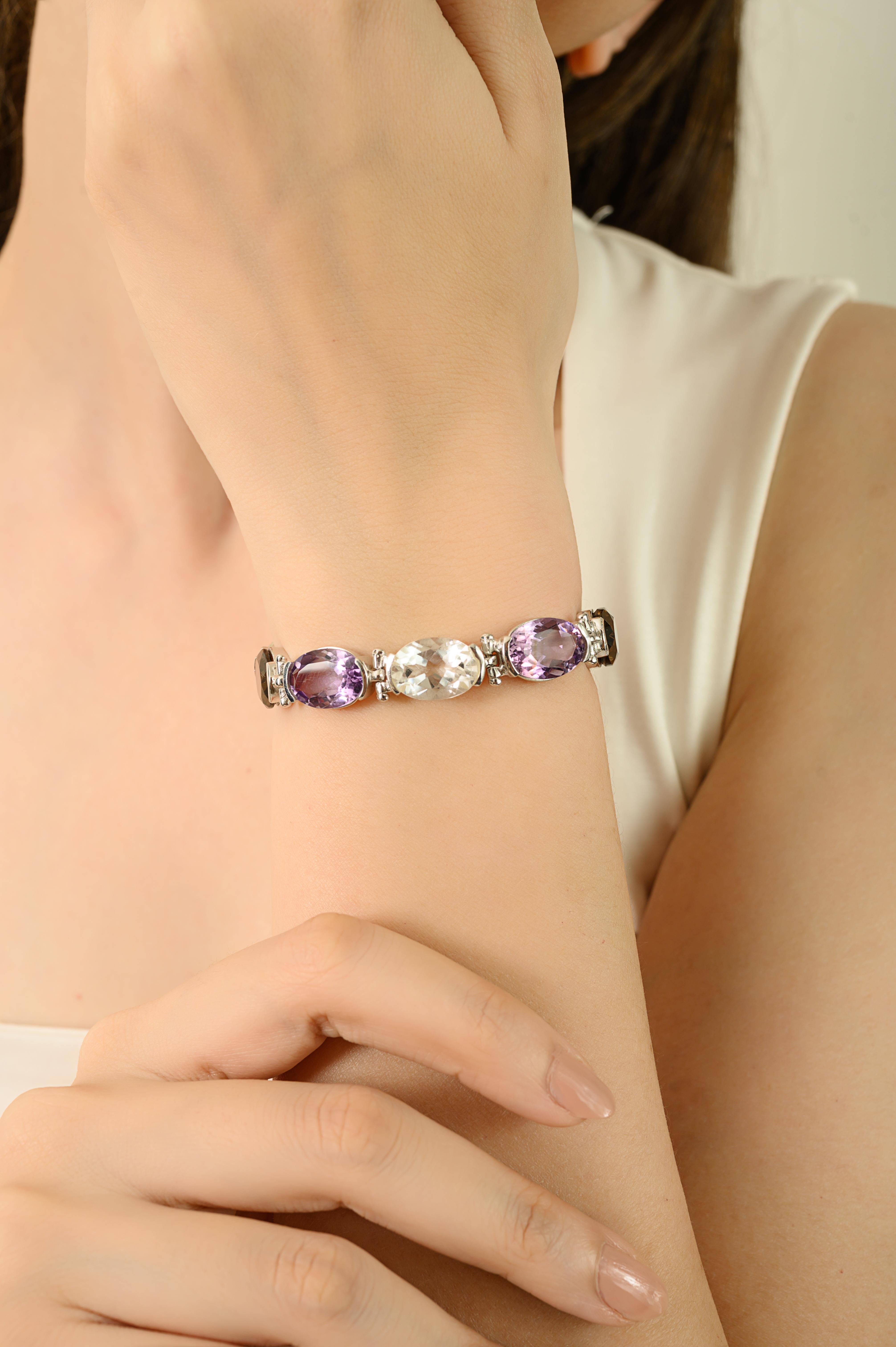 Bracciale multipietra con taglio ovale in argento 925 in stile vintage 27.5CT Regalo per lei in vendita 2