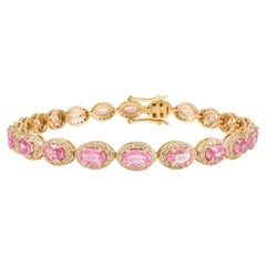 Vintage 5.09Ct Pink Sapphire & Diamond Halo Tennis Bracelet en or 14k
