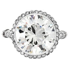 Anello di fidanzamento in platino con diamante taglio rotondo da 5,90 carati in stile vintage