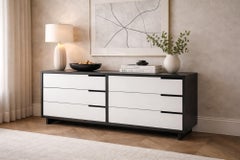 Credenza a 6 cassetti in stile vintage con cassetti con inserti bianchi