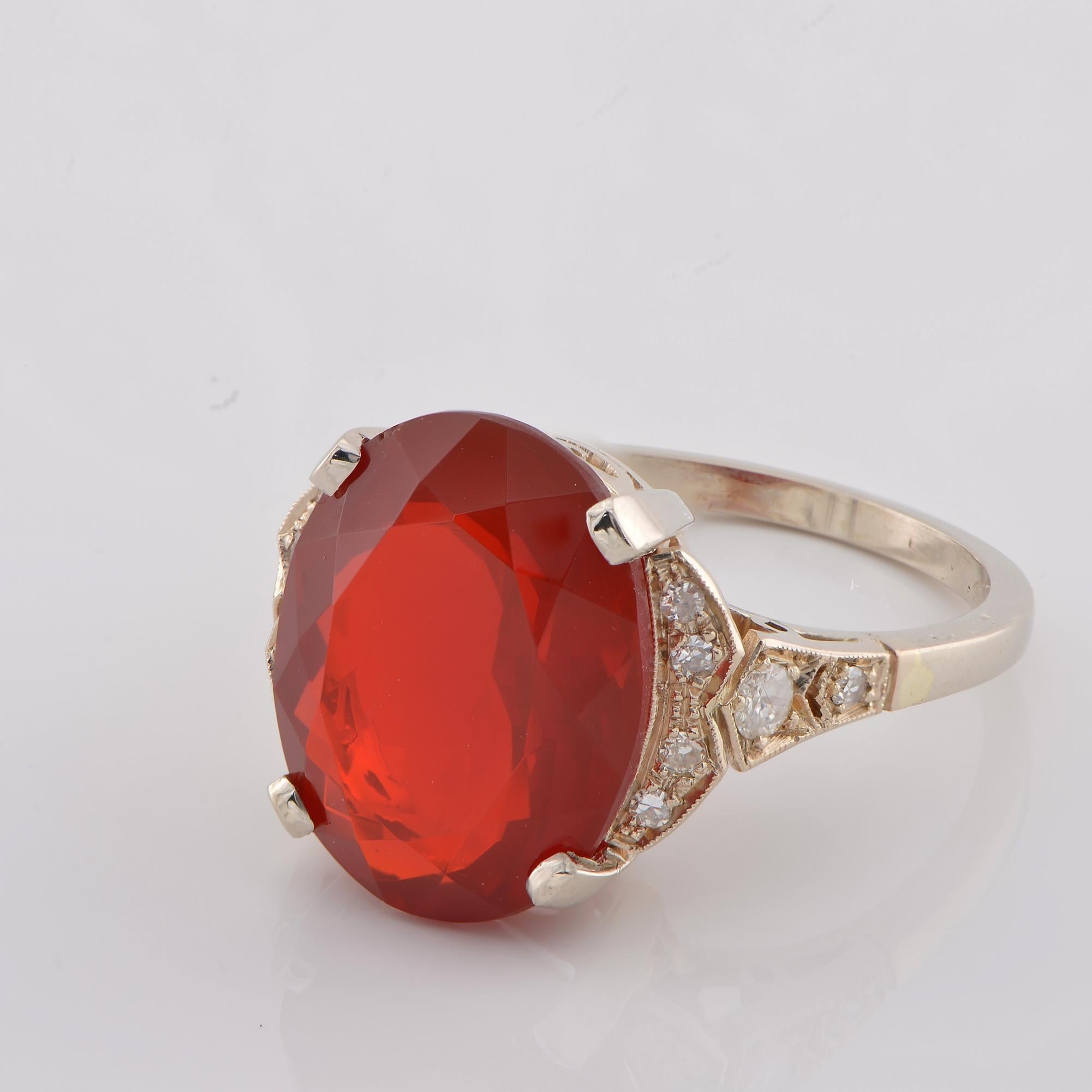 Contemporary Vintage Style 6.0 Ct. Ruby Red Fire Opal Diamond Solitaire ring For Sale