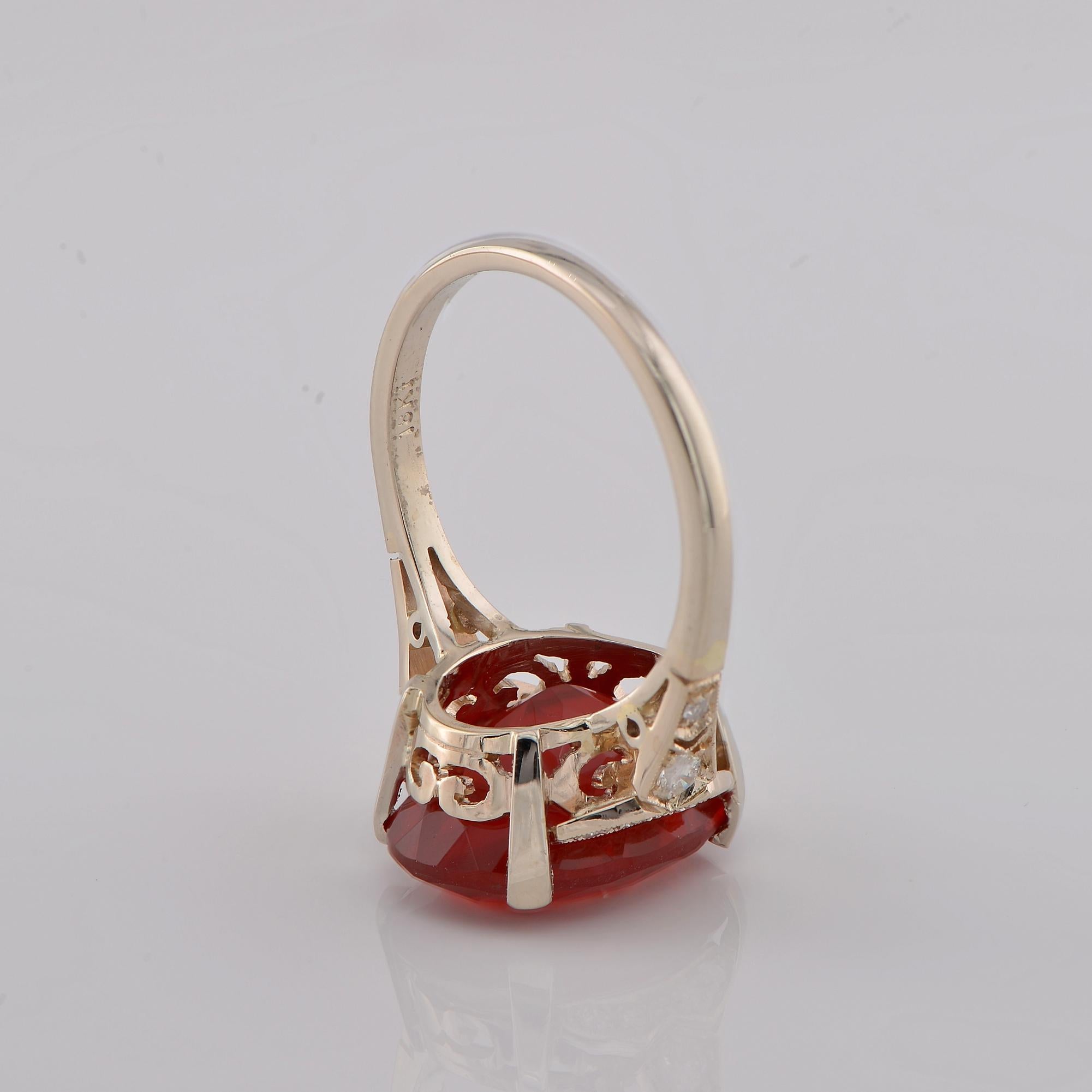 Vintage Style 6.0 Ct. Ruby Red Fire Opal Diamond Solitaire ring For Sale 1