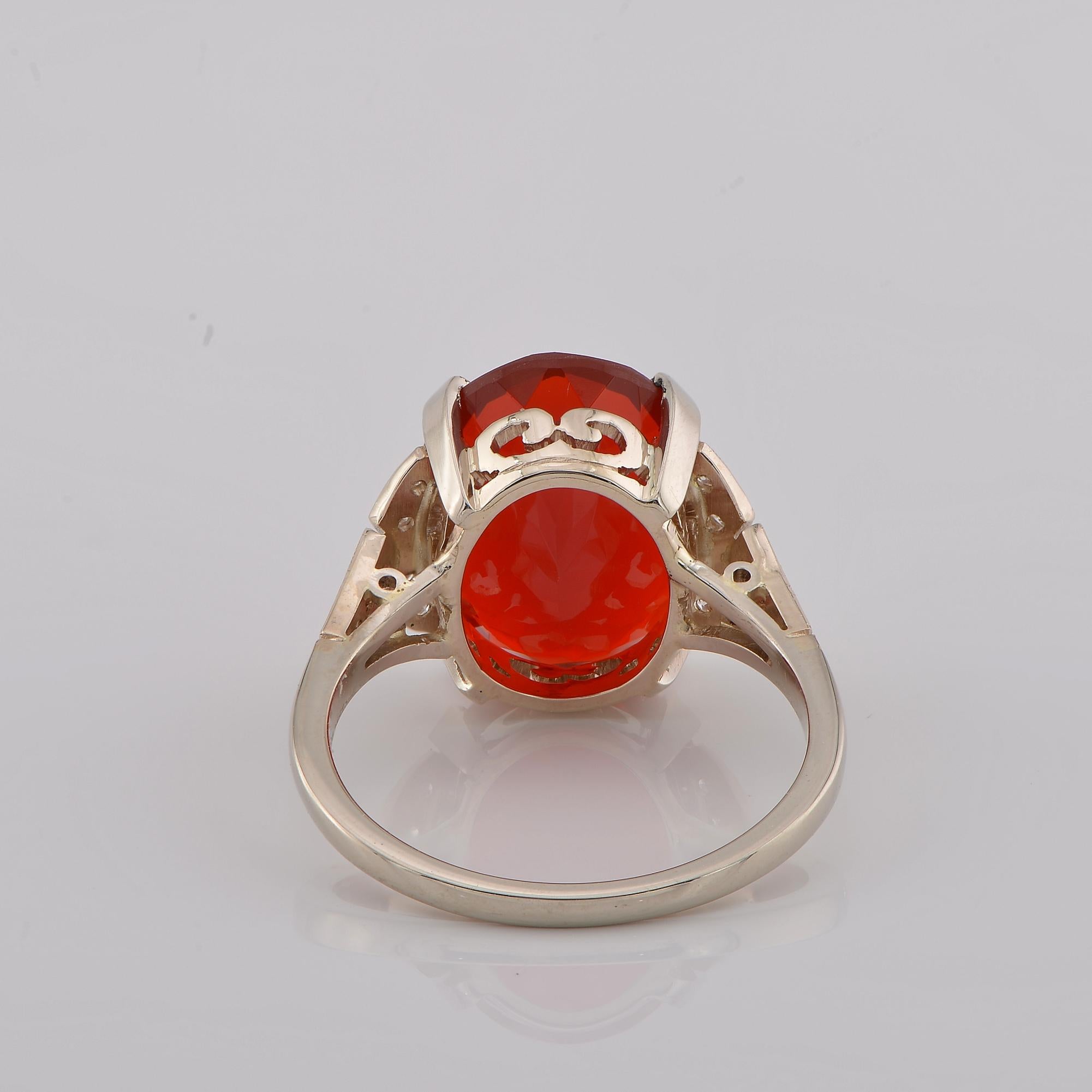 Vintage Style 6.0 Ct. Ruby Red Fire Opal Diamond Solitaire ring For Sale 2