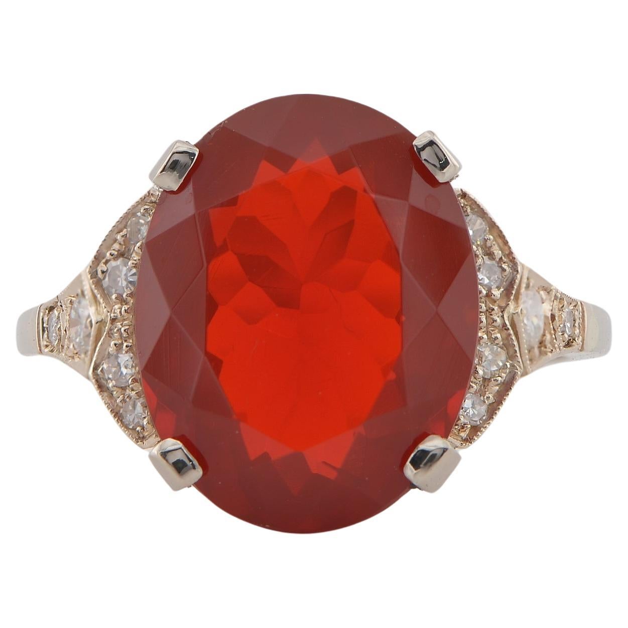 Vintage Style 6.0 Ct. Ruby Red Fire Opal Diamond Solitaire ring For Sale