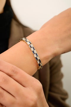 Vintage Style 6,01 Karat Saphir & 1,98 Karat Diamant Tennis-Armband 18K Gelbgold