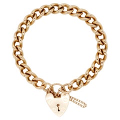 Bracciale a catena A Link in oro 9 carati in stile vintage con lucchetto a cuore