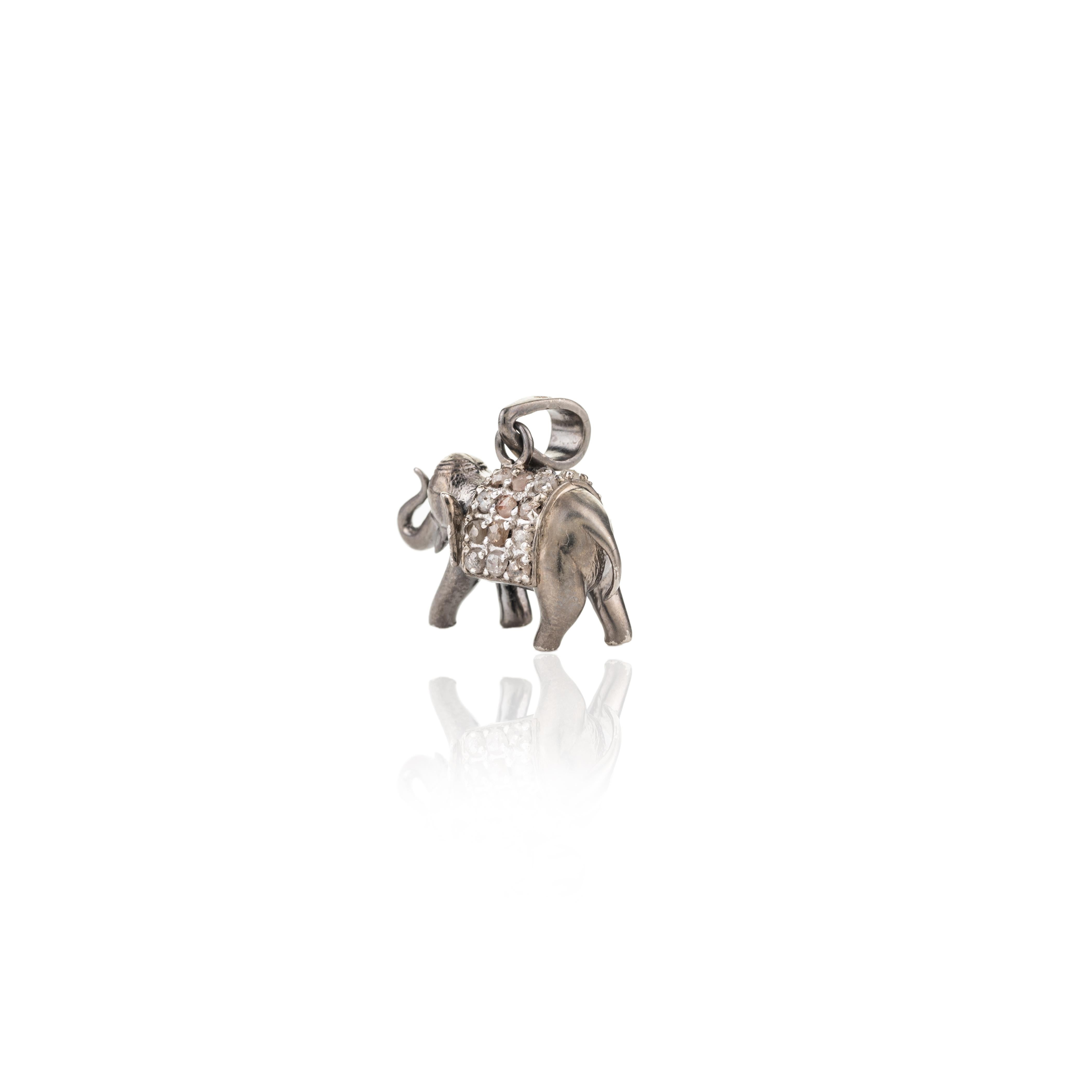 Contemporary Vintage Style 925 Sterling Silver Diamond Elephant Pendant Unisex Gifts For Sale