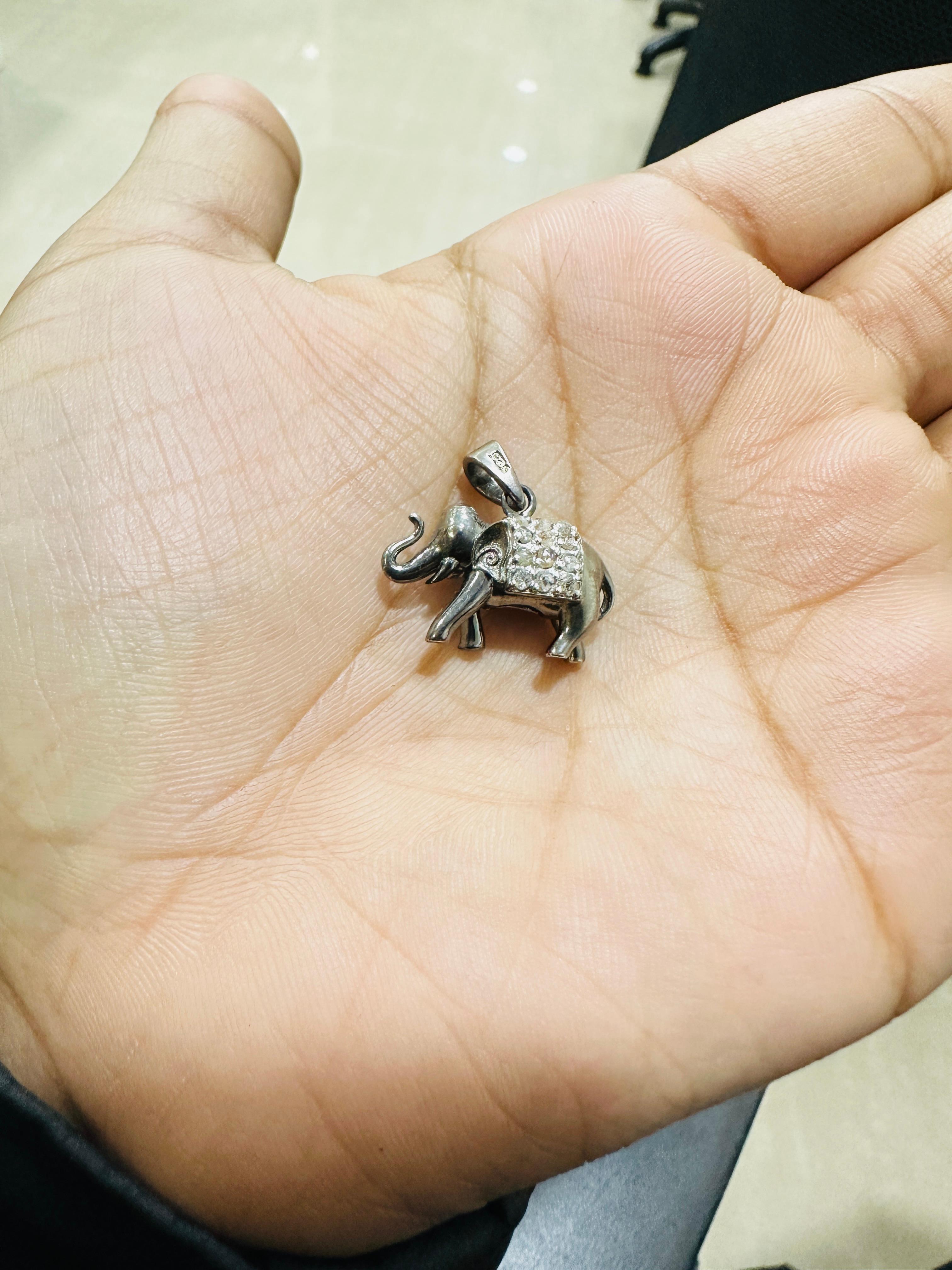 Lucky Elephant Unisex Pendant with Diamond Embellishments in 925 Sterling Silver In New Condition For Sale In New York, NY