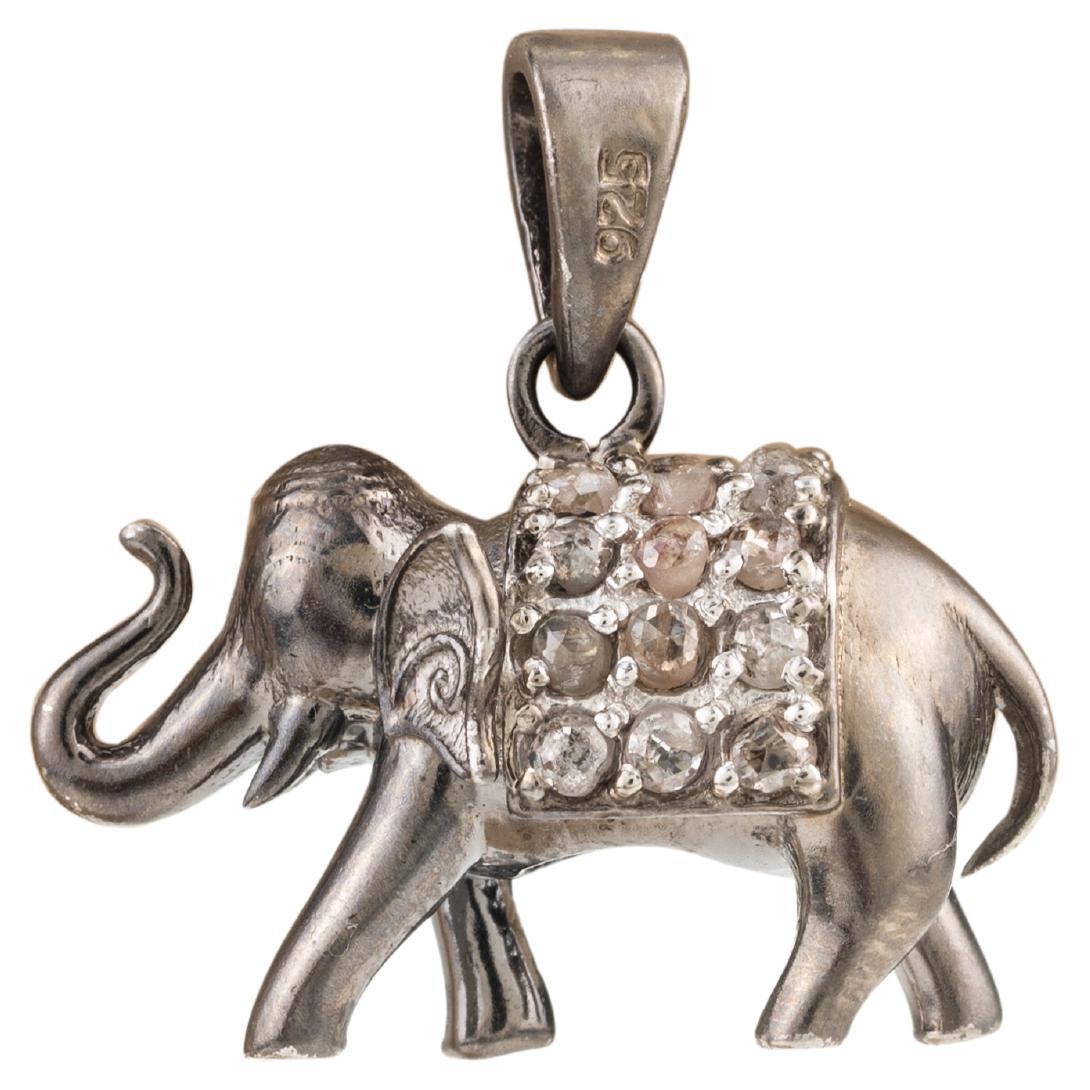 Vintage Style 925 Sterling Silver Diamond Elephant Pendant Unisex Gifts For Sale