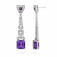 Vintage style Amethyst and Colorless Topaz Drop Earrings Silver, gold