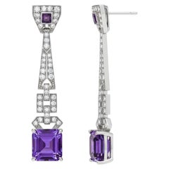 Vintage style Amethyst and Colorless Topaz Drop Earrings Silver, gold