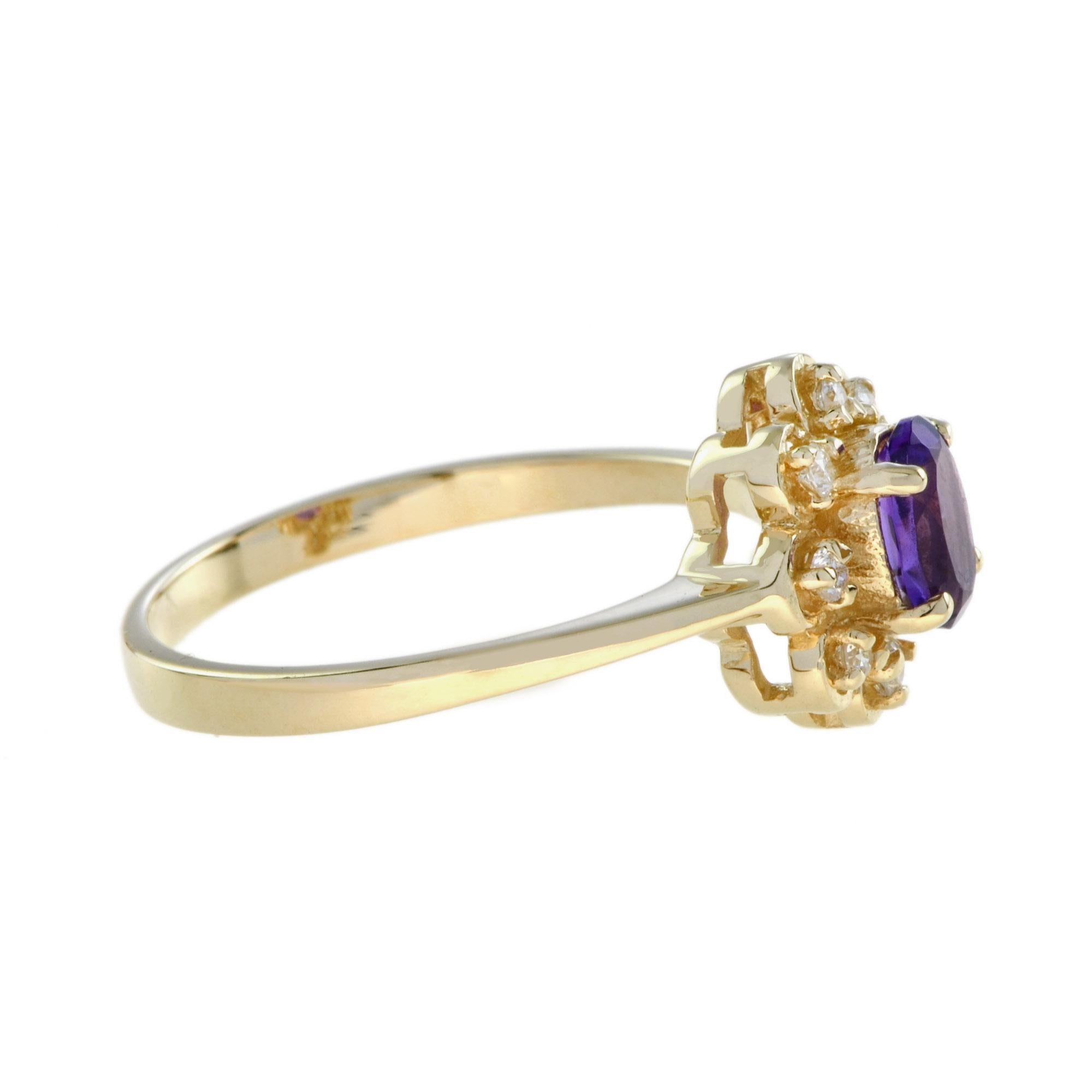 Vintage Style Amethyst & Diamond Halo 14K Yellow Gold Cluster Ring Corte oval en venta