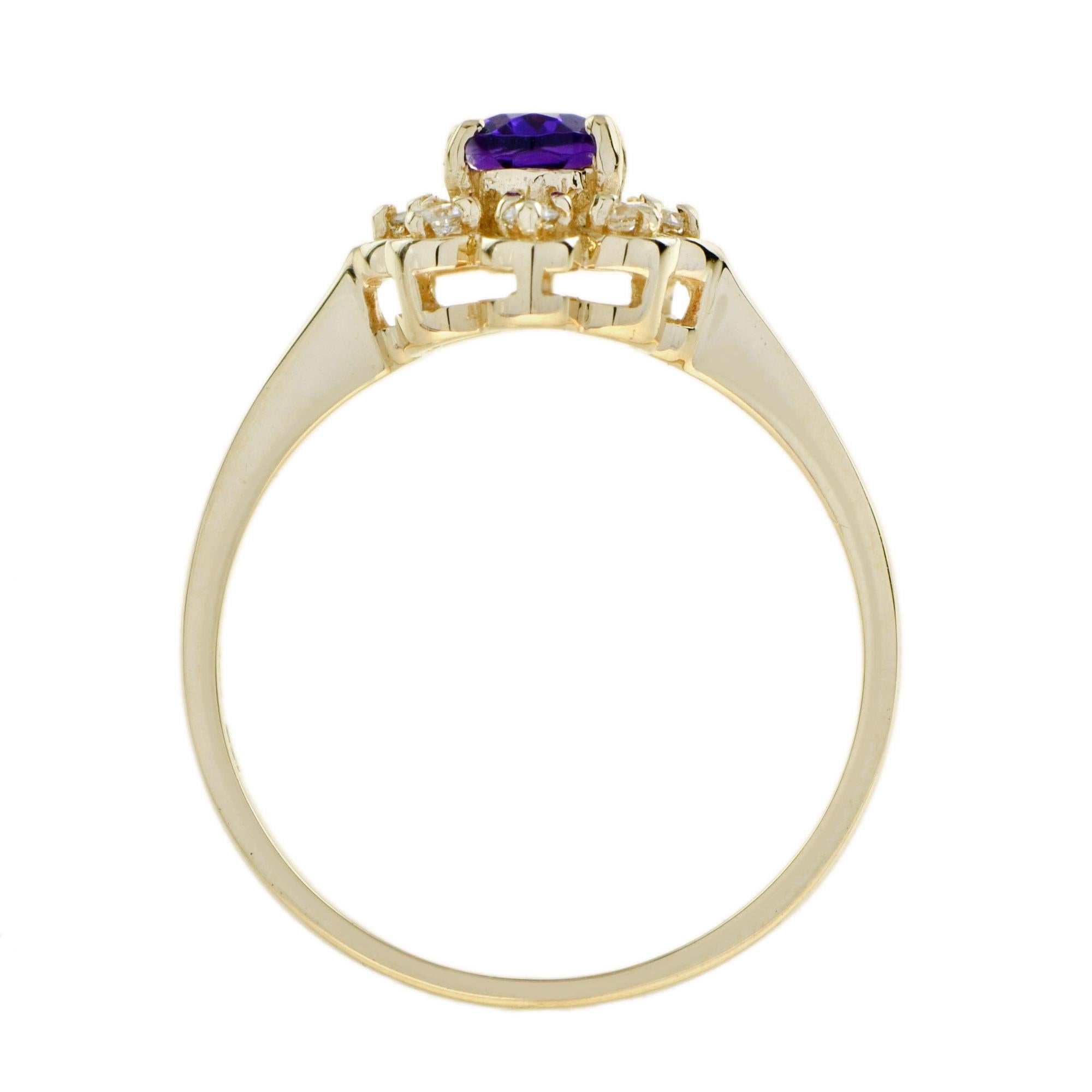 Vintage Style Amethyst & Diamond Halo 14K Yellow Gold Cluster Ring en Nuevo estado para la venta en Oakton, VA