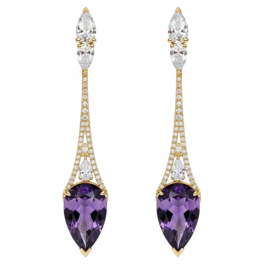 Boucles d'oreilles améthyste style vintage or 14k