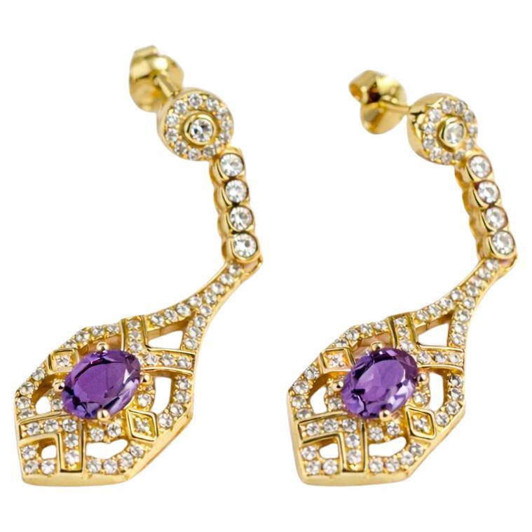 Vintage style amethyst earrings silver, gold For Sale