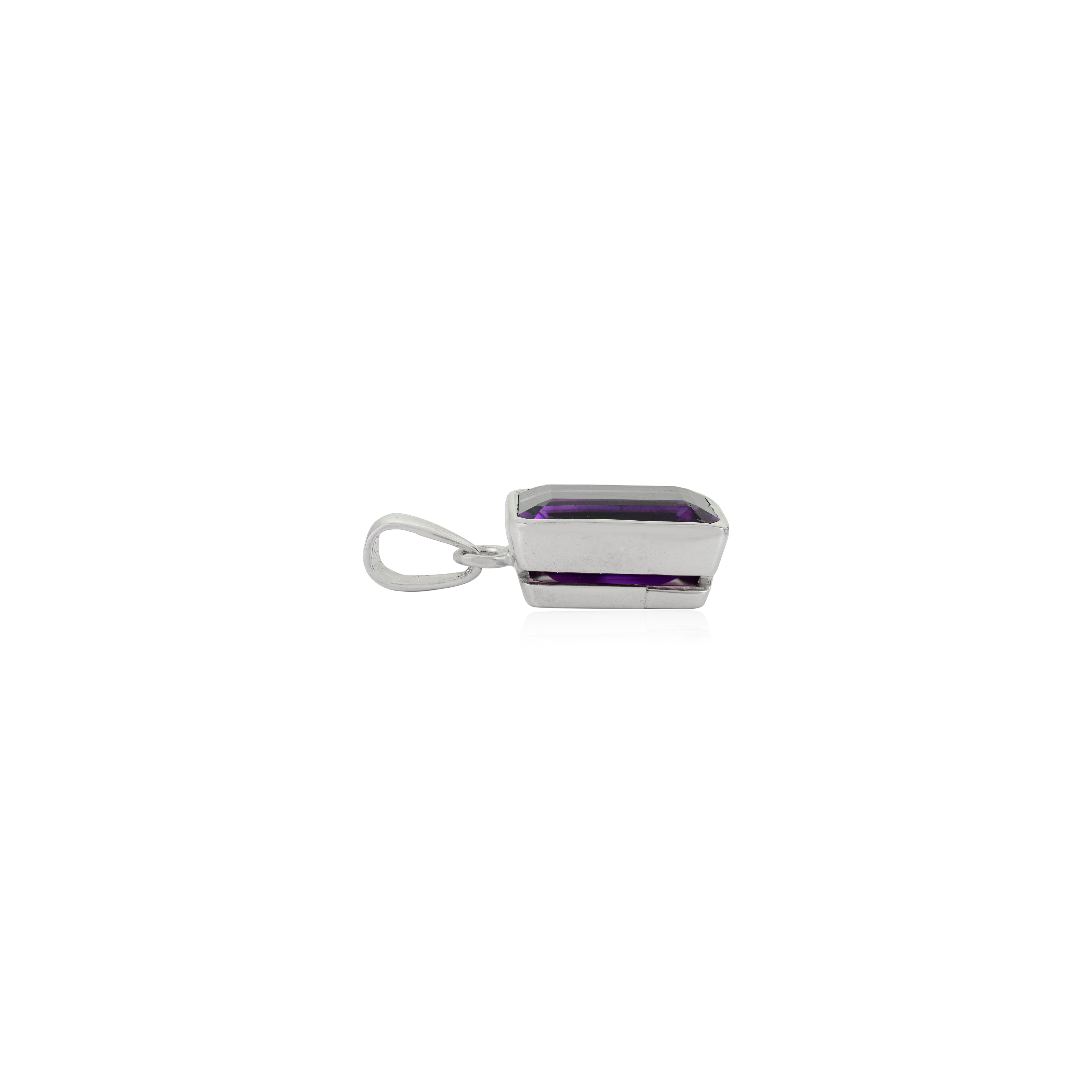 Vintage Style Amethyst Februar Birthstone Solitär-Anhänger in 925 massivem Silber (Achteckschliff) im Angebot