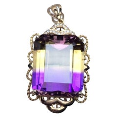 Vintage Style Ametrine 22.65ct Diamond 18k Rose Gold Pendant and Chain